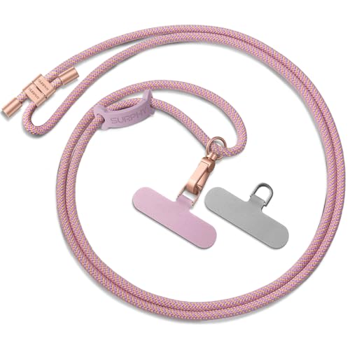 SURPHY Mobile Phone Cord, Hanging Strap Lanyard with 2 Durable Patches, Adjustable Neck Straps, Multifunctional Chain Compatible with Most Cases, Pink and Purple