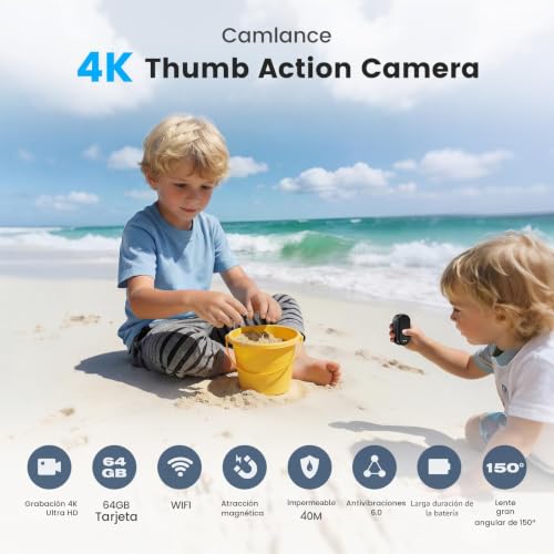 Camlance 4K Mini Sports Camera, 20MP Portable for POV Camera, 6 Axis EIS Body Camera, 40M Underwater Camera, WiFi Mini Magnetic Camera (with 64GB TF and Mounting Accessories)