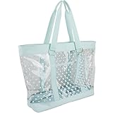 Eastsport Supreme Deluxe 100% Clear PVC Printed Large Tote with Free Large Wristlet, Icy Blue with Dots