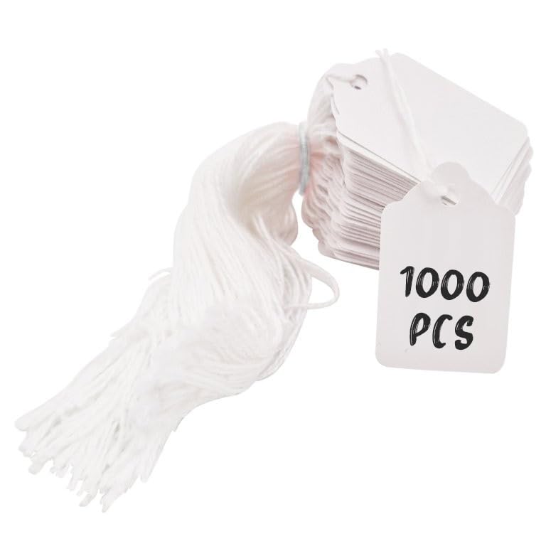 Swift Strung Tags White Card Clothing Parcel Label String Hanging Gift Swing Tickets Kraft Hang Price Labelling 45mm x 28mm (Pack of 1000)