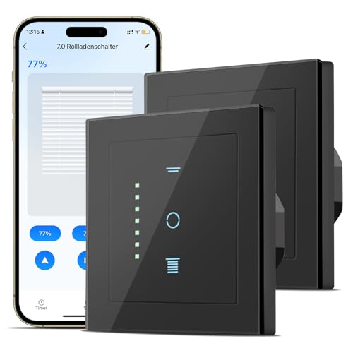 SMARTERCURRY Wlan Rolladenschalter Smart [7 Gen] 80 * 80mm Schwarz 2 Stücke