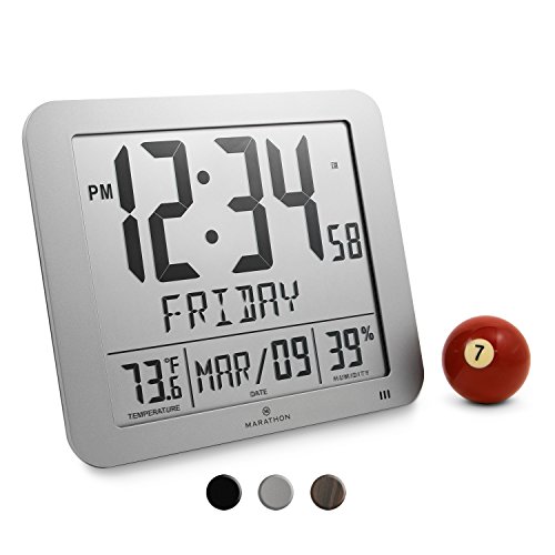 image for Marathon CL030067GG Slim Atomic Full Calendar Clock with Large 3.25