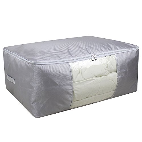 AMJ 68X50X27cm, Jumbo Clothing Storage Bags, View Window Bag, Comforters,Pillows, Blankets Storage Box for Shelf, Attic,Closet Organization, Light Gray, Set of 2
