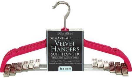Simplify Velvet 6 Pack Suit Hanger with Clips, Fuchsia