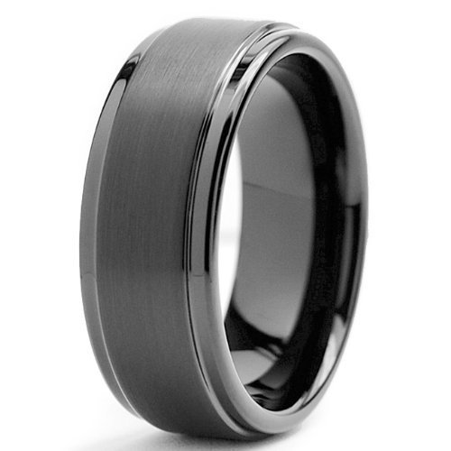 8mm Black High Polish / Matte Finish Men's Tungsten Ring Wedding Band Sizes 6 to 15 (13)