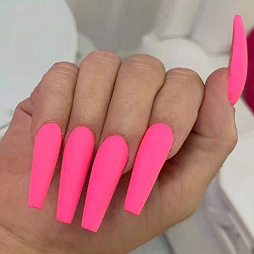 Outyua Matte Super Long False Nails Coffin Ballerina Extra Long Press On Nails Designer Cute Fake Nails Acrylic Full Cover Nails With Design 24pcs Hot Pink Pricepulse
