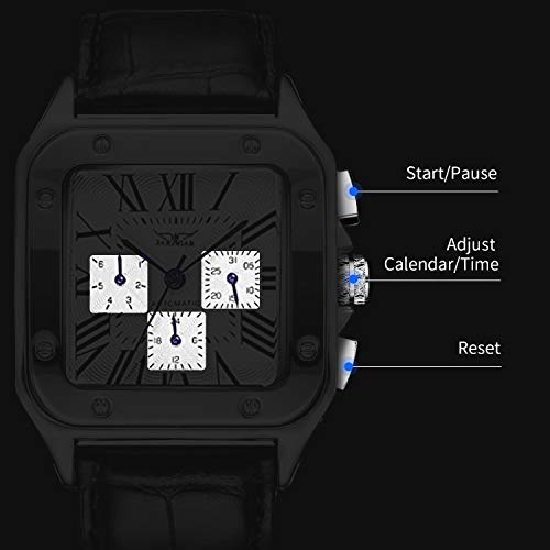 Gute Mens Watches, Mechanical Calendar Automatic Self-Winding Roman Numeral PU Leather Wrist Watch with Blue Hands