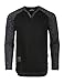 ZIMEGO Long Sleeve Raglan V Neck Henley Round Bottom Semi Longline T Shirt Black on Black Large