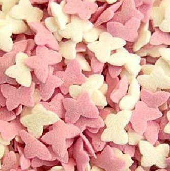 Pink & white Sugar Butterfly Sprinkles 30g for cake or cupcake decorations