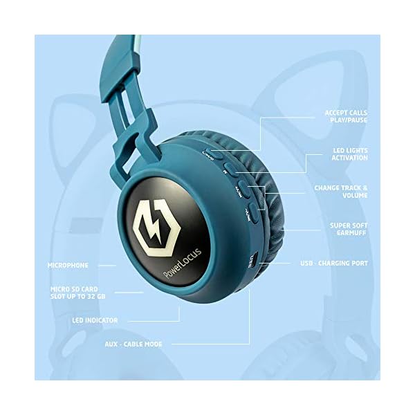 Headphones-for-Kids-PowerLocus-Bluetooth-Headphones-Kid-Headphone-Over-Ear-with-LED-Lights-Foldable-Headphones-with-MicrophoneVolume-Limited-Wireless-and-Wired-Headphone-for-PhonesTabletsPCTV PowerLocus Headphones for Kids, Bluetooth Headphones, Kid Headphone Over-Ear with LED Lights, Foldable Headphones with…