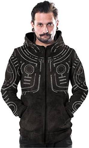 Street Habit Plazmalab Men's War Paint Hoodie All Over Print Aztec Heavy Zipped Sweatshirt Black Wash