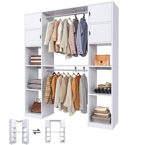 SIMPLE HOGAR Closet Armables para Ropa,Armarios para Ropa se Puede Cambiar Entre ángulo Recto y Esquina,Closet de Madera Está Equipado con 10 Espacios de Almacenamiento,170/W*202/H CM(Blanco)