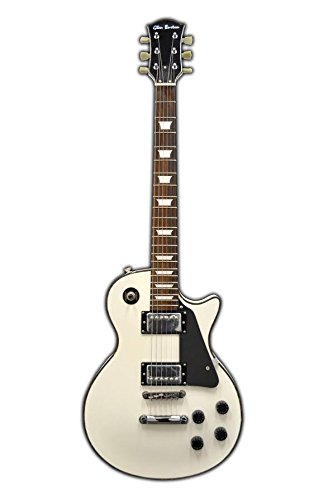 Full Size 39 Inch White (with Black Pick Guard) Solid Body Cutaway Electric Guitar & DirectlyCheap(TM) Translucent Blue Medium Guitar Pick with Free Carrying bag