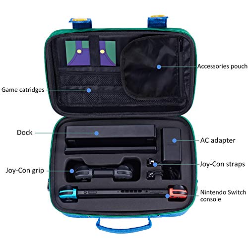 Funlab Travel Carrying Case Compatible with Nintendo Switch System,Cute and Deluxe,Protective Hard Shell Carry Bag for Nintendo Switch Console & Accessories(Green) - Thumbnail 6