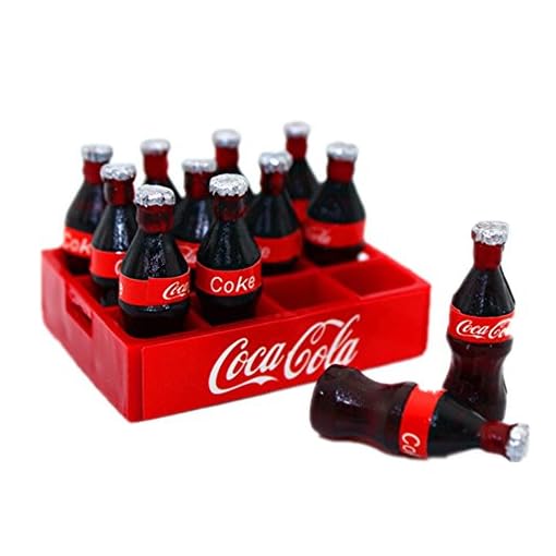 IROCH 1:12 Miniature Dollhouse Cola Coke Bottles Soda Soft Drinks Beverage Scenario Model 12pcs