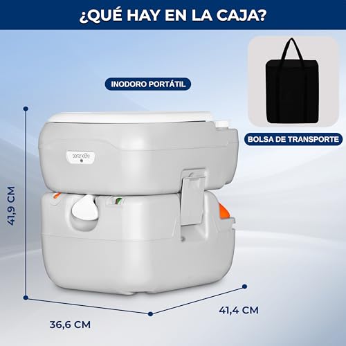SereneLife Inodoro Portátil de 22 Litros, Toilette a Prueba de Fugas con Tanque Desmontable, Sistema de Descarga, Indicador de Nivel, Bolsa de Transporte y Pulverizador para Camping