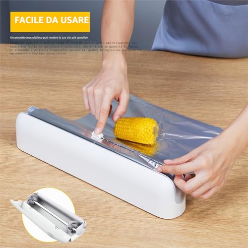 Quasziwa Foil and Aluminium Dispenser – Magnetic Suction Kitchen Film Cutter, Upgrade Dispenser of Foil Paper and Aluminium Film with Sharp Cutters, White