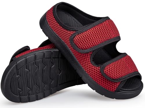 Zapatillas de Casa Ajustables Punta Abierta Hombre Mujer Sandalias Diabéticos Cierre Dos velcros Pantuflas para Ortopédica Neuropatía Calzado para Edema Artritis Respirable 36-46EU