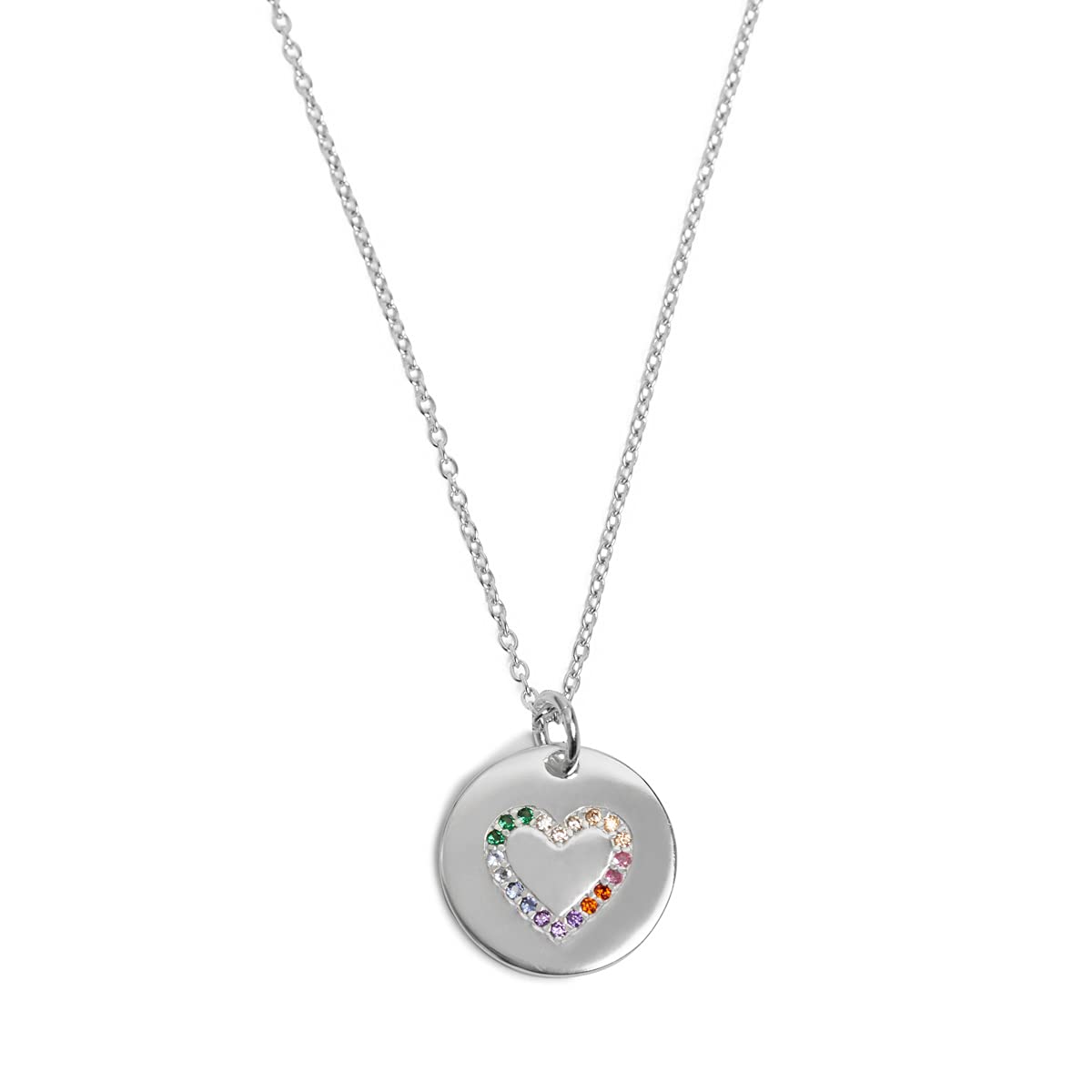Annie Oak Womens 925 Silver Love Heart Coin Rainbow Necklace