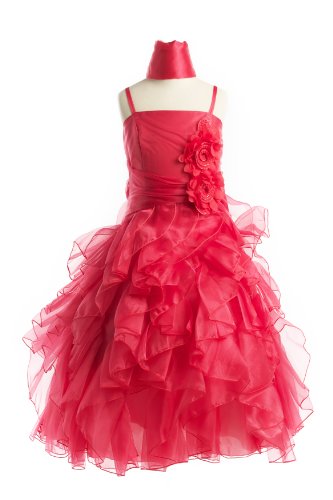 DressForLess Exquisite Organza Ruffles Overlay Pageant Party Holiday Flower girl Dress, Coral, 18