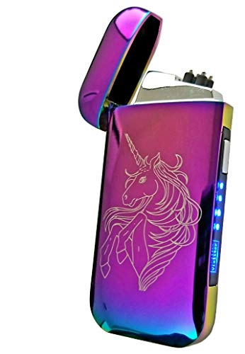 Vizliter Electronic Dual Arc Plasma Lighter, Rechargeable, Flameless, Elegant Slick Design, Windproof and Splashproof Rainbow Unicorn