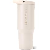 HydroJug Sport 32 oz Insulated Stainless Steel Water Bottle, Cream | Triple wall insulated, circular flip straw, leak-resistant, swivel handle, removable rubber boot, BPA-free, dishwasher safe