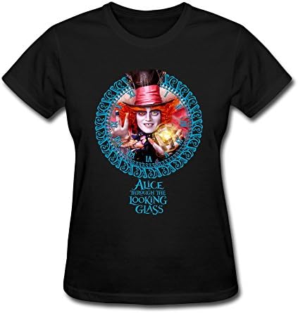 YvonneArt Women's Mad Hatter Alice Through The Looking Glass T-shirt Black XX-Large