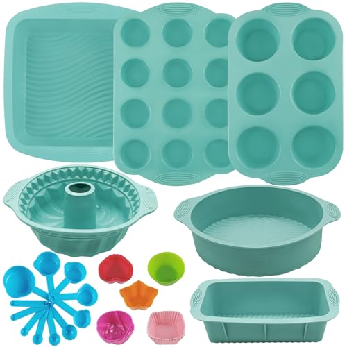 Yumatouch 32 Pieces Silicone Baking Pans Set, Nonstick Bakeware Set for Kitchen Oven, Silicone Cake Molds, Round/Square Cake Pan, Baking Sheet, Loaf Pan, Donut Muffin Pans