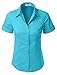 LE3NO Womens Tailored Short Sleeve Button Down Shirt with Stretch,L3nwt575a_aqua,Large