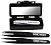 Classic Necessity Eyebrow Tweezers White/Black Set - Slanted and Pointed Eyebrow Tweezers with Compact Mirror Magnifying Case