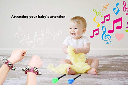 FST 12 Pack Wrist Bell Sand Hammers Set,8 PCS Jingle Bells with 4 PCS Maracas Rattle Shakers Musical Educational Toys for Kids Adults
