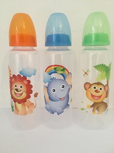 Pack of 3 Fairy & Animals Feeding Baby Bottles - Silicone Teat BPA Free - 250 ml/9 fl oz (Jungle)