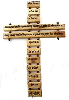Olive Wood Lord's Prayer Cross (9")