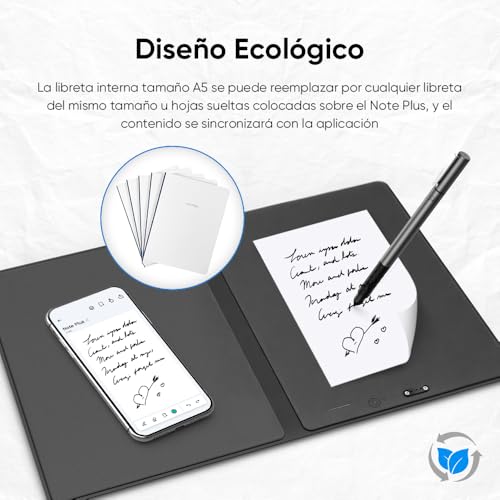 XPPen Note Plus A5 Cuaderno Digital Notebook Smart Bluetooth con Lápiz sin Batería, EMR con 8,192 Niveles de Sensibilidad Tableta de Notas Digital para Tomar Notas, Escribir, Dibujar