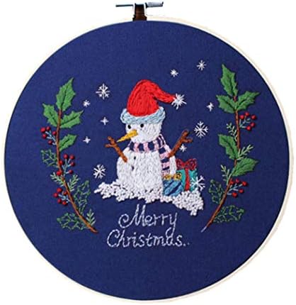 Handmade Embroidery Starter Kit with Partten Cross Stitch Kit Including Embroidery Cloth,Bamboo Embroidery Hoop, Color Threads, and Tools Kit for Beginner (Christmas Snowman)