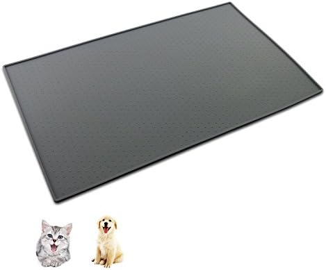 Pet Food Mat,Veogo Waterproof Food Grade Silicone Pet feeding Tray with lip,Non Slip Spill Resistant Washable Bowl Mat for Dog and Cat (Gray)