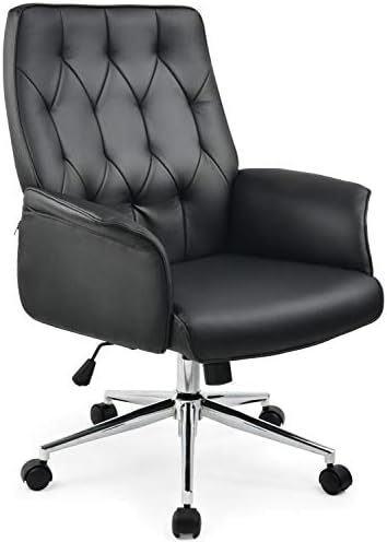 COMHOMA Modern Home Office Chair Vegan Leather Upholstered Stylish Design Adjustable Mid-Back Desk Chair Ergonomic Executive Conference Chair Black