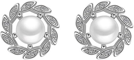 Sterling Silver Plated Cubic Zirconia Tear Drop Sided Flower Shape With Imitation Pearl Round Charm Stud earrings