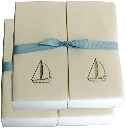 Disposable Guest Hand Towels with Ribbon - Embossed with a Gold Sailboat - 100ct