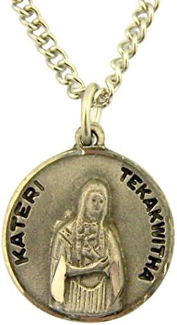 Pewter Patron Saint St Kateri Tekakwitha Medal with Prayer Card, 3/4 Inch