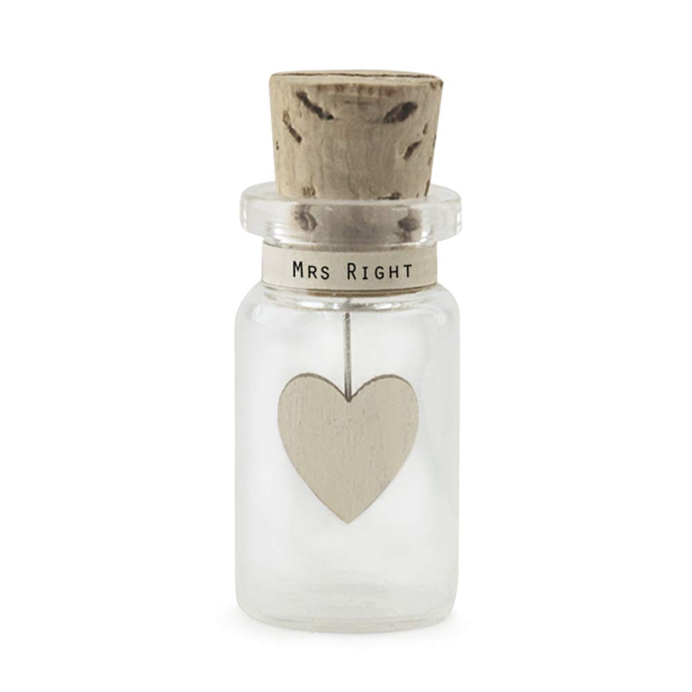 Mrs Right Glass Bottle with Heart Decoration