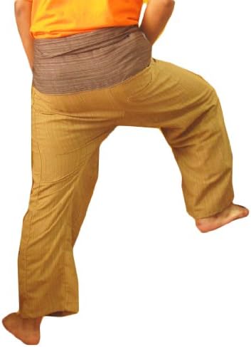 RoyalThaiElephant 2 Tone Thai Fisherman Pants Yoga Trousers Free Size Plus Size Cotton