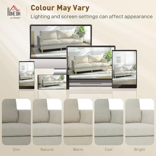 HOMCOM 3 Seater Sofa, 74" Modern Corduroy Upholstered Couch with Thick Spring Cushions, Solid Wood Legs, Armrests for Living Room, Bedroom, Apartment, Beige