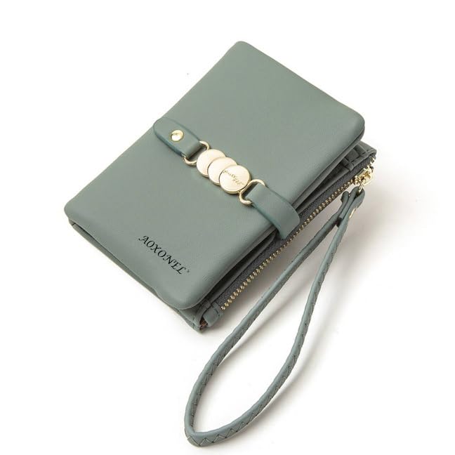 AOXONEL Womens Wallets Small RFID Bifold Wristlet,Ladies Wallets for Card Coin,Change Purse with Wrist Strap (Green)