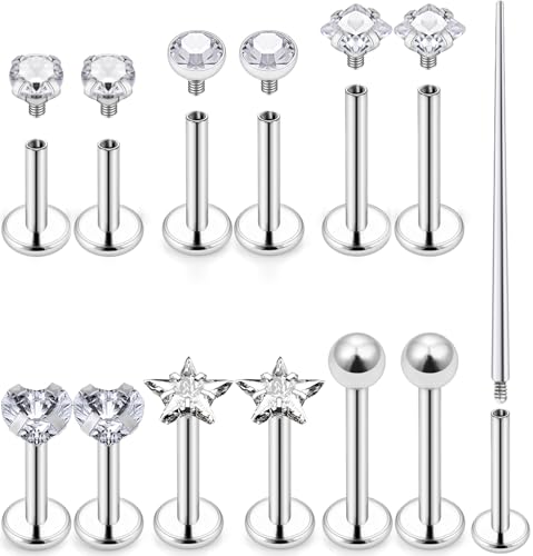 Kridzisw 16G Lip Labret Medusa Rings Studs Internally Threaded 316L Surgical Steel Snake Bite Lip Rings Flat Back Catilage Tragus Helix Daith Earrings Piercings Jewelry for Women Men 8mm