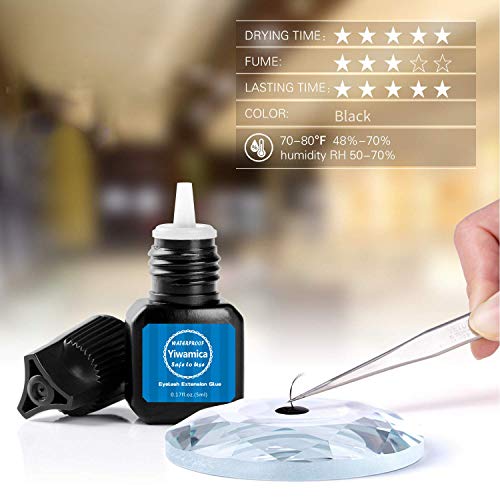 Eyelash Extension Glue 5ml |1 Sec Fast Drying | Up to 8 weeks Long Lasting | Maximum Bond Power | Semi-permanent Black Adhesive For Professional Use - Yiwamica
