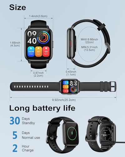 RUIMEN Smartwatch with Calls, Smart Watch Receive Call and Voice Assistant, Smartwatch Woman Man with Pedometer Blood Oxygen Waterproof IP68 100+ Sports Modes Activity Bracelet