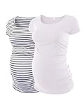 AnnAnn Womens Motherhood Maternity Side Ruched Tunic Tops Scoop Neck T-Shirt Short Sleeve Mama Pregnancy Clothes