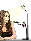 2018 Social Influencer Live Stream Stand with Selfie Ring Light Cellphone Holder and Microphone Holder Flexible Mobile Phone Clip Holder Lazy Bracket Desk Lamp with 3 Color and Mult-Level Brightness