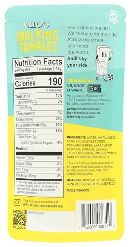 FILLOS CORN POBLANO RAJAS WALKING TAMALES, 4 OZ